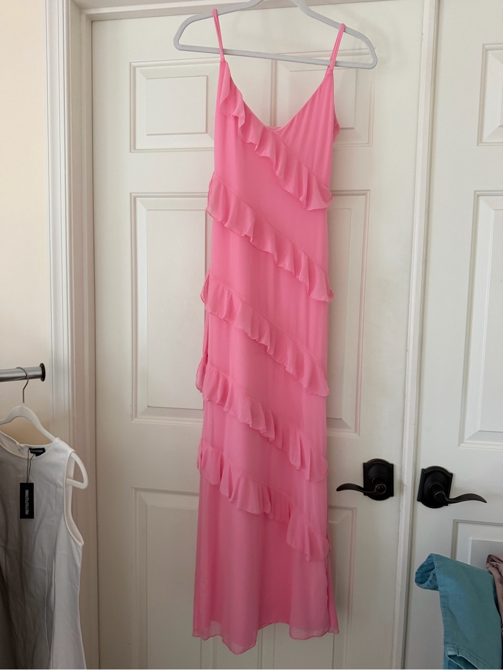 Pink Ruffle Slip Dress - Women's Sleeveless Maxi